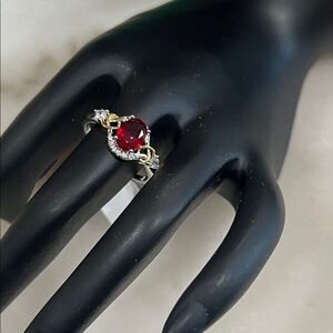 2ct Oval Ruby Ring 14k Gold Plated Halo Accent Stones Statement Ring
